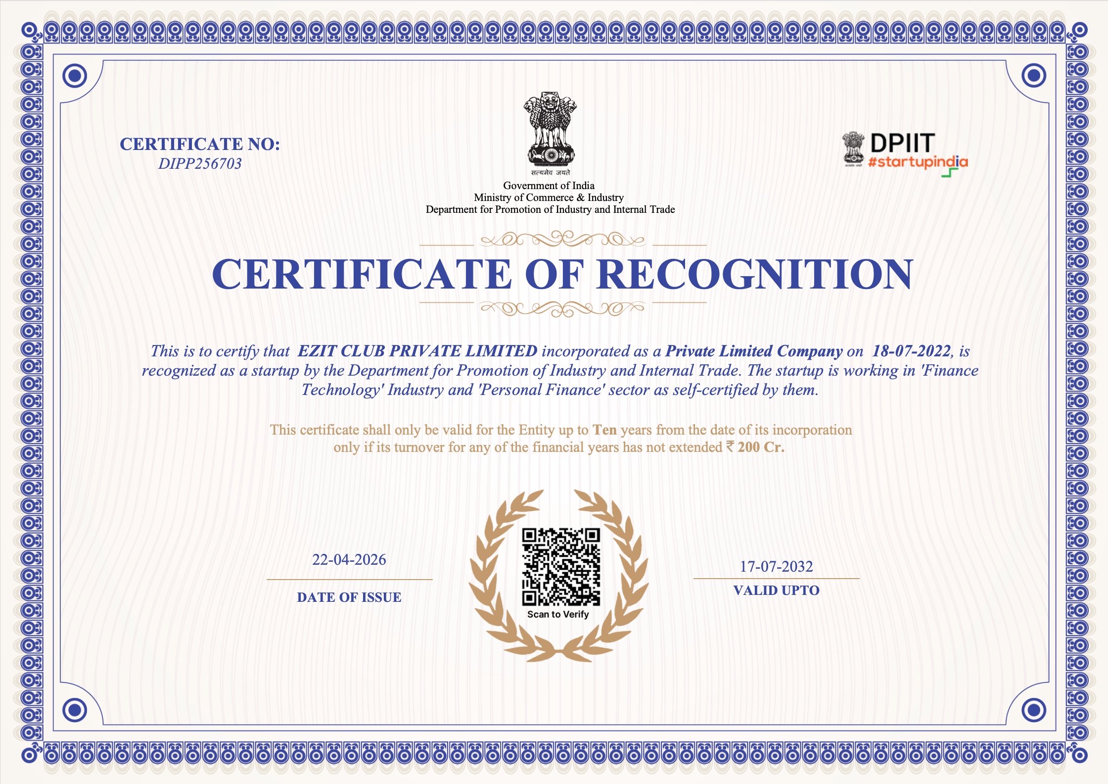 DPIIT Startup Certificate